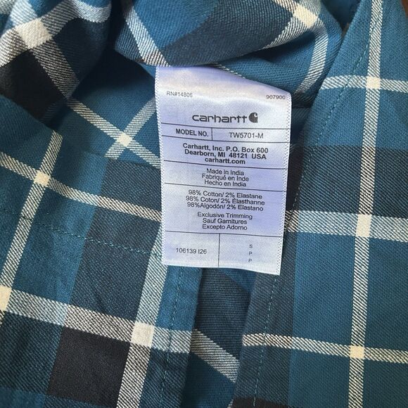NWT Carhartt Men’s Rugged Flex Relaxed Fit SS Button Down Shirt Blue Plaid Small - Picture 4 of 7